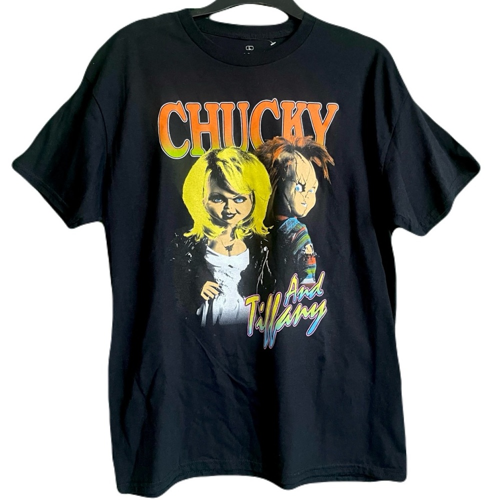 Bride of Chucky Mens Large Black Chucky and Tiffany Shirt New without tags